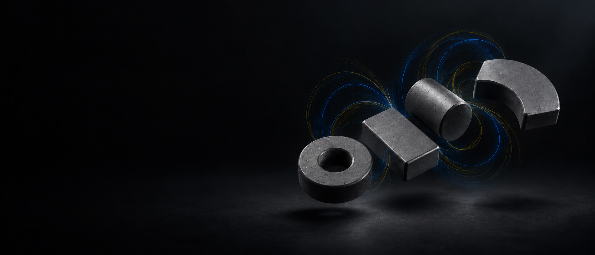 Hartferrit-Magnete in verschiedenen Bauformen: Ring, Quader, Zylinder und Segment